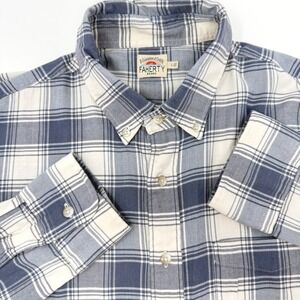 Faherty Brand Mens Large Blue White Plaid Supima Cotton Blend Button Down Shirt